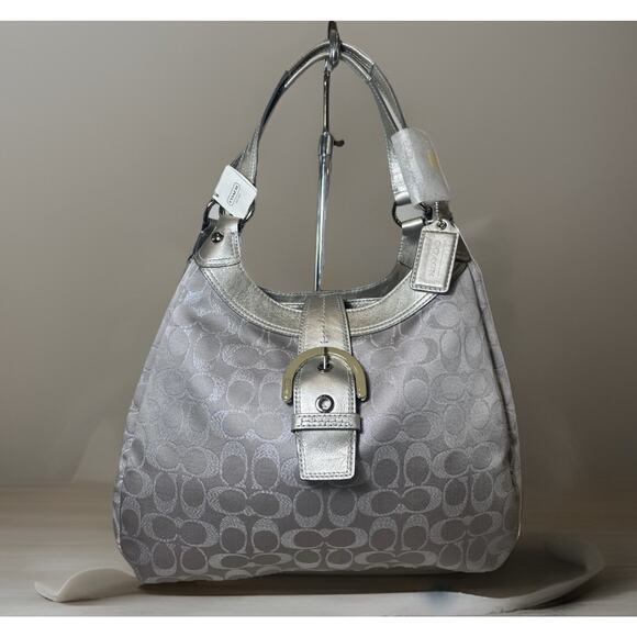 Coach F18911 Soho Metallic Signature Hobo Silver Grey Shoulder Bag NWT - Picture 3 of 12